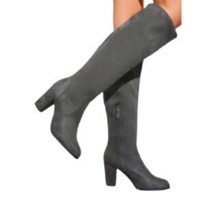 Faux Suede Block Heel Knee Boots